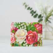 Red Roses Bouquet Waterverf Briefkaart (Staand voorkant)