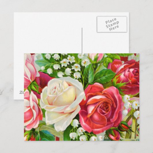 Red Roses Bouquet Waterverf Briefkaart (Voorkant / Achterkant)