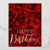 Red Roses Bouquets Happy Birthday Folie Feestdagen Briefkaart (Voorkant)