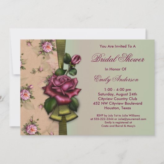 Red Roses  Bruidsdouche Uitnodigingen (Voorkant)