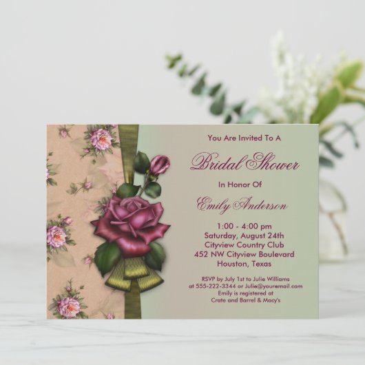 Red Roses  Bruidsdouche Uitnodigingen (Staand voorkant)