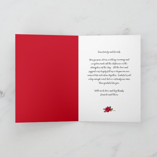 Red Roses bruiloft dank u bericht Bedankkaart (Binnen)