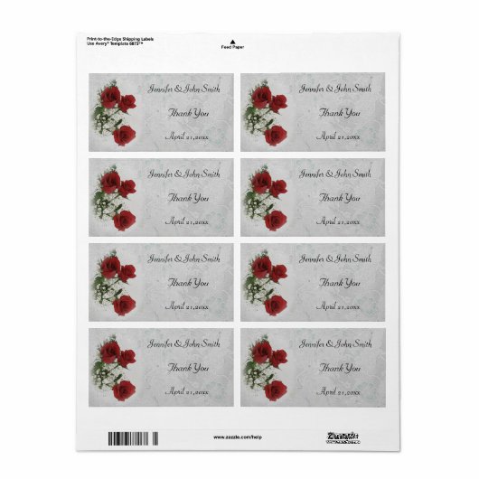Red Roses bruiloft dank u Etiket (Full Sheet)