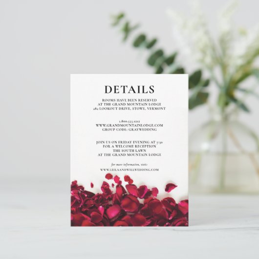 Red Roses bruiloft details Informatiekaartje (Staand voorkant)