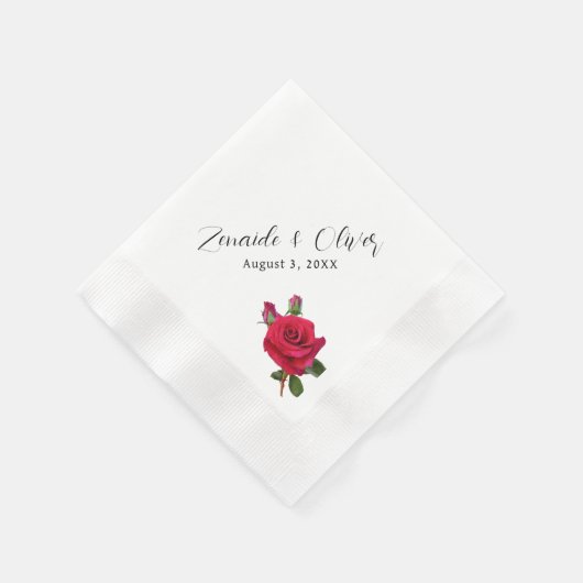Red Roses Bruiloft Gepersonaliseerde servetten (Hoek)