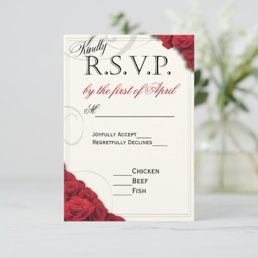 Red Roses bruiloft RSVP (Staand voorkant)