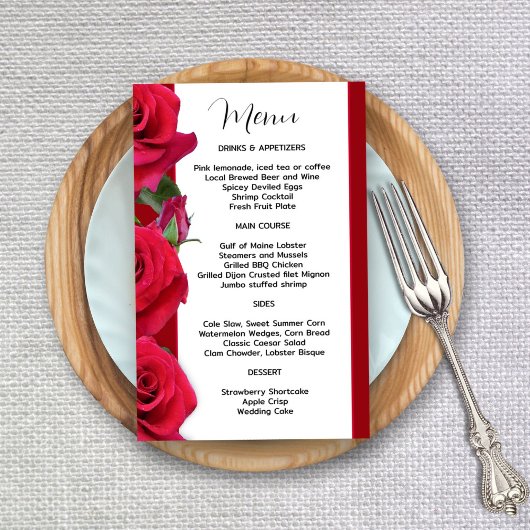 Red Roses Budget Wedding Menu Sjabloon Papier