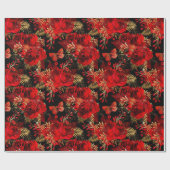Red Roses Bunch Folie Bloemen Glitter Goud Butterf Cadeaupapier (Vlak)