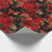 Red Roses Bunch Folie Bloemen Glitter Goud Butterf Cadeaupapier (Hoek)