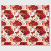 Red Roses Bunch Sparky Floral Glitter Gold White Cadeaupapier (Vlak)