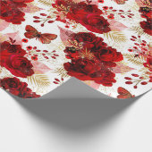 Red Roses Bunch Sparky Floral Glitter Gold White Cadeaupapier (Hoek)