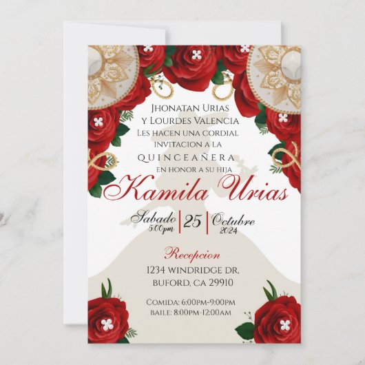 Red Roses Charra Quinceañera Kaart (Voorkant)