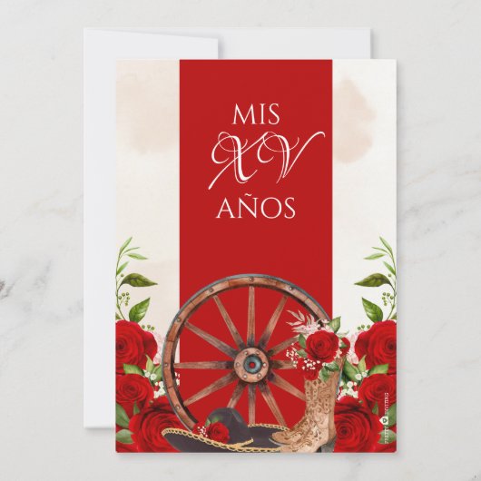 Red Roses  Charro Western Quinceanera Kaart (Achterkant)