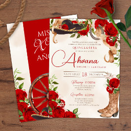 Red Roses Charro Western Quinceanera Kaart