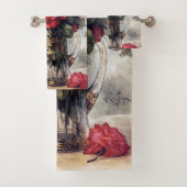 Red Roses Clematis Franse kunstenaar Paul de Longp Bad Handdoek (Insitu)