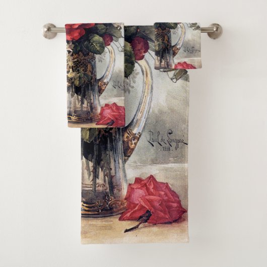 Red Roses Clematis Franse kunstenaar Paul de Longp Bad Handdoek (Insitu)