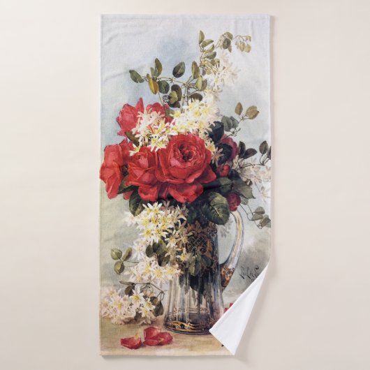 Red Roses Clematis Franse kunstenaar Paul de Longp Bad Handdoek (Badhanddoek)