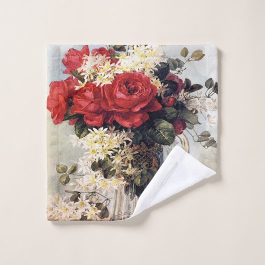 Red Roses Clematis Franse kunstenaar Paul de Longp Bad Handdoek (Wasdoekje)