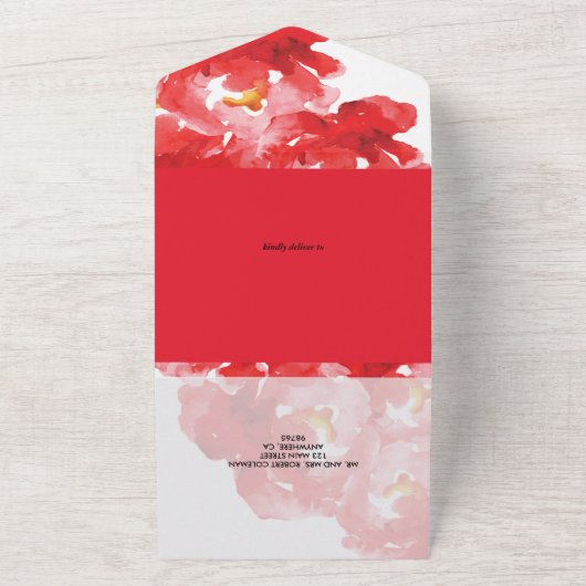 Red Roses Collage Wedding All In One Uitnodiging (Buitenkant)