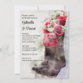 Red Roses Cowboy Boots Westerne Waterverf bruiloft Kaart (Voorkant)