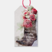 Red Roses Cowboylaarzen Western bruiloft gunst Lab Cadeaulabel (Voorkant)
