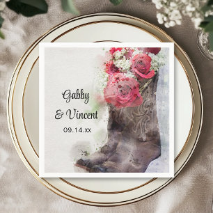Red Roses Cowboylaarzen Westerne bruiloft Waterver Servet