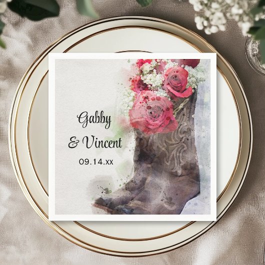 Red Roses Cowboylaarzen Westerne bruiloft Waterver Servet