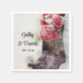 Red Roses Cowboylaarzen Westerne bruiloft Waterver Servet (Voorkant)