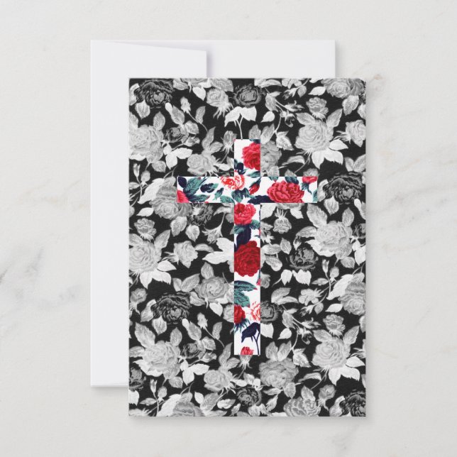 Red Roses Cross & Black and White Floral Pattern (Voorkant)