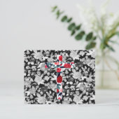 Red Roses Cross & Black and White Floral Pattern Briefkaart (Staand voorkant)