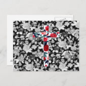 Red Roses Cross & Black and White Floral Pattern Briefkaart (Voorkant / Achterkant)