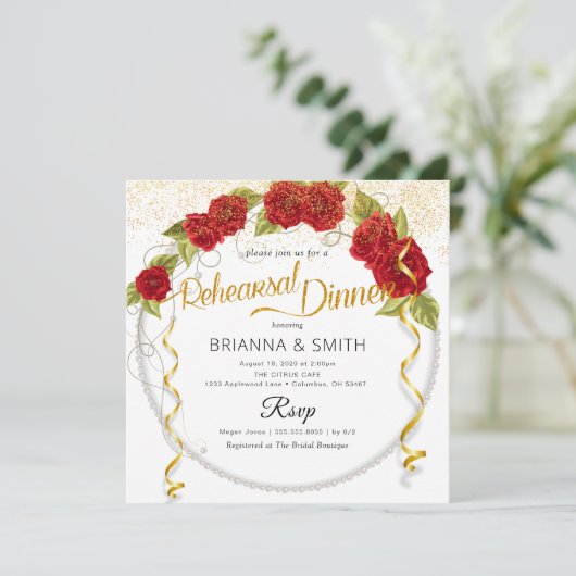 Red Roses Crown repesial Dinner Invitation Kaart (Staand voorkant)