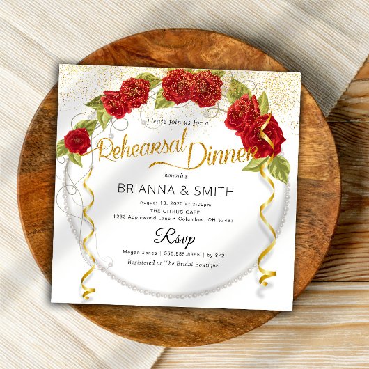 Red Roses Crown repesial Dinner Invitation Kaart