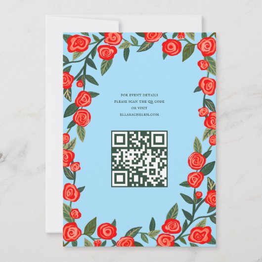 Red Roses Custom B'nai Bat Bar Mitzvah QR Code Kaart (Achterkant)