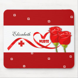 Red Roses Custom Name Gift Muismat voor Verpleegst