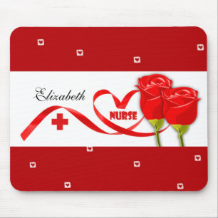 Red Roses Custom Name Gift Muismat voor Verpleegst