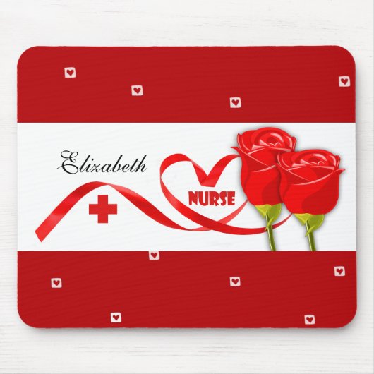 Red Roses Custom Name Gift Muismat voor Verpleegst (Voorkant)