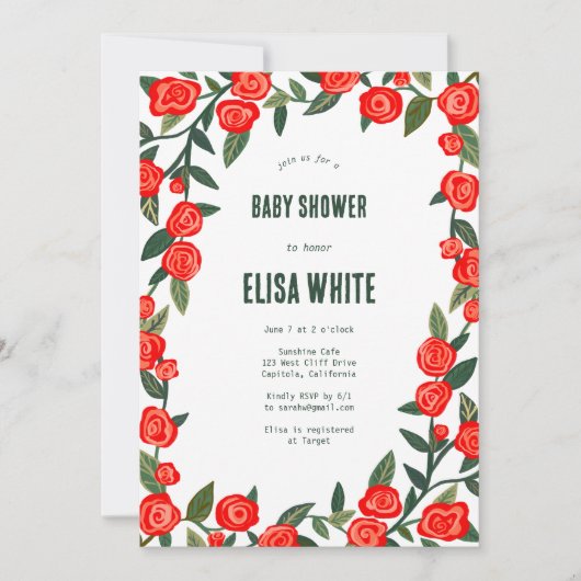 Red Roses CUSTOM QR Code BABY SHOWER Kaart (Voorkant)