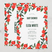 Red Roses CUSTOM QR Code BABY SHOWER Kaart (Voorkant / Achterkant)