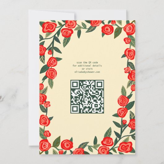 Red Roses CUSTOM QR Code BABY SHOWER Kaart (Achterkant)