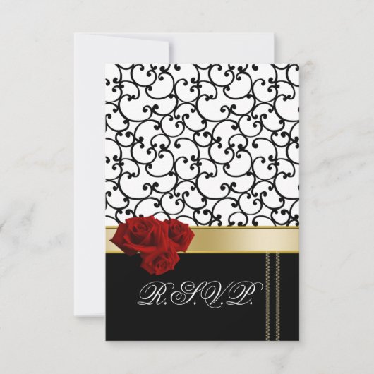 Red Roses Damask RSVP kaarten standaard 3,5 x 5 (Voorkant)