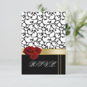Red Roses Damask RSVP kaarten standaard 3,5 x 5 (Staand voorkant)