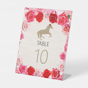 Red Roses Derby Party Tafelnummer Reclamebord Met Voetstuk