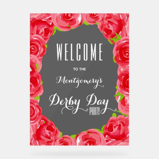 Red Roses Derby Party welkom Acryl Bord (Voorkant)