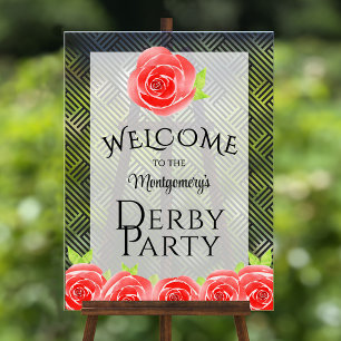 Red Roses Derby Party welkom Acryl Bord