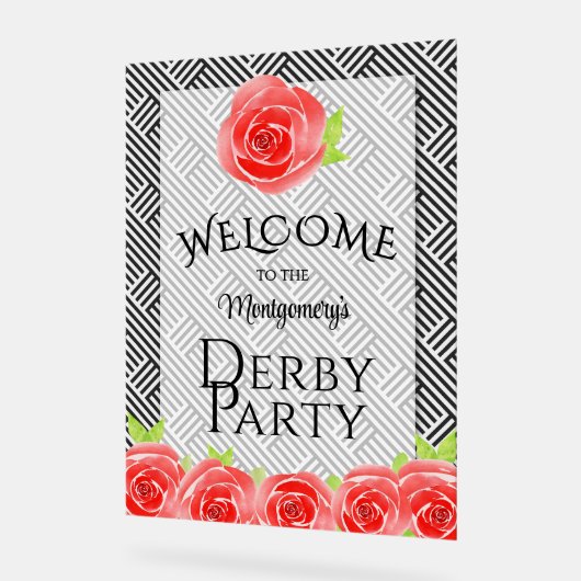 Red Roses Derby Party welkom Acryl Bord (Hoek)