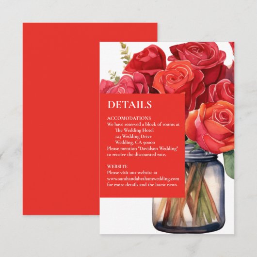 Red Roses Details Behuizing Kaarten RSVP Kaartje (Voorkant / Achterkant)