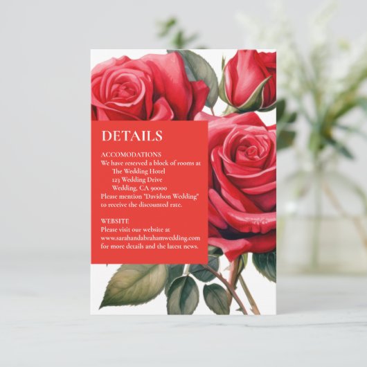Red Roses Details Behuizing Kaarten RSVP Kaartje (Staand voorkant)