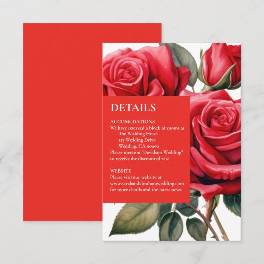 Red Roses Details Behuizing Kaarten RSVP Kaartje (Voorkant / Achterkant)