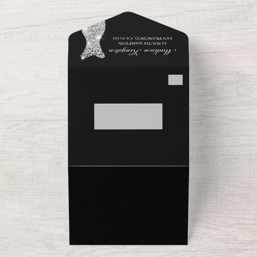 Red Roses Diamond Gown Black 50th Birthday Party All In One Uitnodiging (Buitenkant)